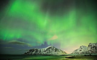 Картинка Норвегия, ночь, северное сияние, звезды, горы