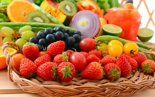 Обои fresh, vegetables, овощи, berries, ягоды, фрукты, fruits