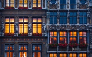 Картинка Брюссель, скульптура, цветы, Гран-Плас, дома, окна, рыночная площадь, Бельгия