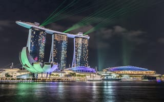 Картинка Singapore, свет, отель, город, цвет, огни, Сингапур, лазеры, гостиница