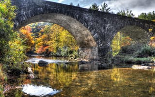 Обои США, осень, ручей, камни, мост, деревья, Babcock State Park