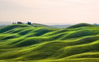 Обои Тоскана, Италия, деревья, трава, дом, холмы