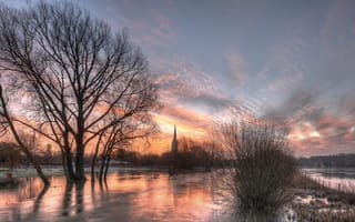 Картинка Salisbury, floods, Cathedral, water, Wiltshire