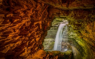 Картинка Watkins Glen State Park, камни, водопад, Cavern Cascade, пещера, скалы
