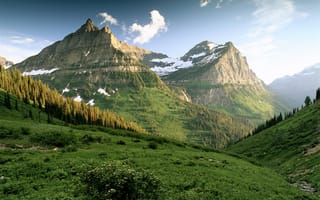 Картинка горы, утро, зелень, лесок, склоны