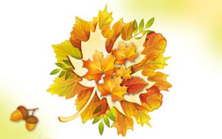 Картинка коллаж, осень, листья, желуди