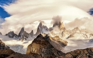 Картинка Южная Америка, пики, Анды, облака, Патагония, Аргентина, горы