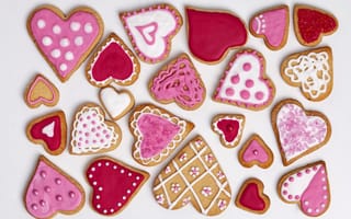 Картинка cookies, hearts, valentines, glaze, love, сердечки, валентинки, выпечка, глазурь, печенье