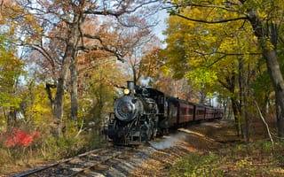 Картинка паровоз, steam, осень, рельсы, пейзаж, ретро, железная дорога