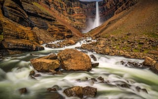 Картинка Исландия, водопад, поток, камни, скалы