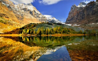 Обои озеро, отражение, горы, скалы, природа