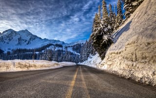 Картинка winter, snow, mountain, road, forest