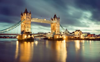 Картинка Tower bridge, night, london, англия, лондон, ночь, england, Thames River