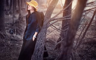 Картинка Late winter, лес, шляпка, девушка