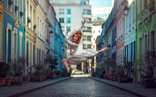 Обои Elisa Virgil, танец, улица, девушка, прыжок, город