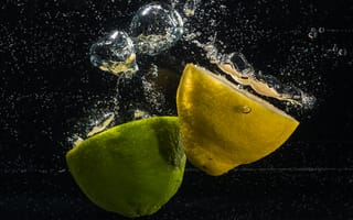 Картинка лимон, пузырьки, лайм, вода