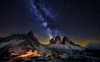 Картинка ночь, горы, дом, природа