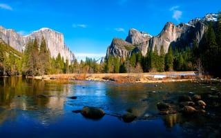 Картинка Yosemite, National park, горы, Valley View, река, лес, камни, природа
