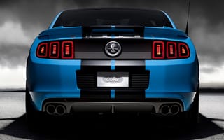 Картинка Ford, Shelby, шелби, задняя часть, Mustang, мустанг, GT500, синий, спортивные полосы, blue, форд