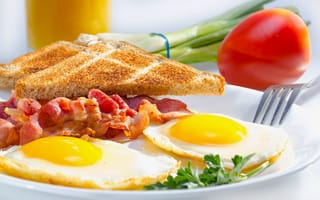 Картинка toasted, tomato, завтрак, ham, тосты, яичница, breakfast, ветчина