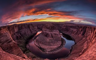 Картинка США, каньон, вечер, Подкова (Хорсшу-Бенд), штат, Колорадо, река, Аризона