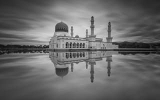 Картинка Малайзия, Мечеть, Likas Бэй, отражение, облака, Сабах, Likas, Кота-Кинабалу Мечеть, зеркало