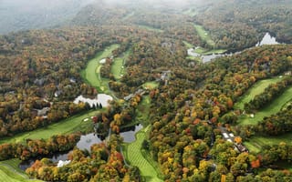 Картинка США, North Carolina, панорама, поля, осень, леса, реки
