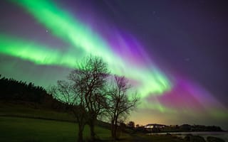 Обои Aurora Borealis, небо, звезды, ночь, пейзаж, северное сияние