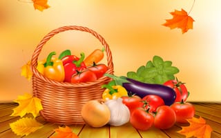 Обои autumn, овощи, осень, still life, листья, тыква, harvest, урожай, vegetables, корзина