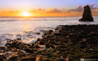 Картинка Kenji Yamamura, прилив, море, закат, photographer, побережье, скала