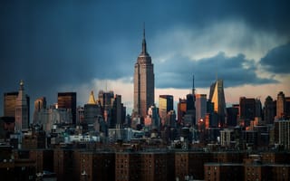 Картинка Соединенные Штаты, облака, Нью-Йорк, крыши, Эмпайр-стейт-билдинг