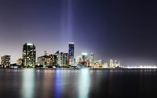 Картинка Miami, Майами, Океан, Ночь, Огни, night, США