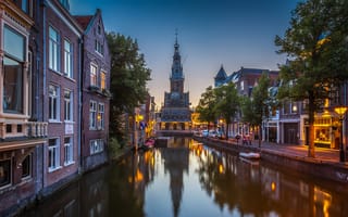 Картинка Алкмар, небо, Нидерланды, канал, дома, вечер