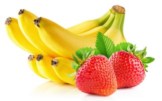 Обои фрукты, ягоды, бананы, клубника