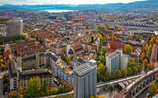 Картинка Цюрих, дома, горы, панорама, Швейцария, озеро