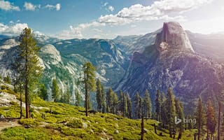 Картинка Yosemite National Park, горы, снег, деревья, Калифорния, США, природа