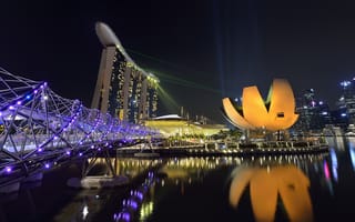 Картинка Сингапур, Марина Бэй, отель, Азия, ночь, огни, небо