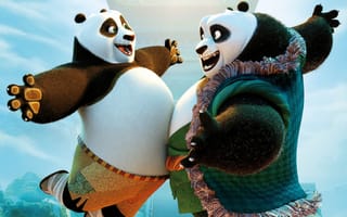 Картинка Кунг-фу Панда 3, радость, встреча, панды, По, счастье, Kung Fu Panda 3, мультфильм