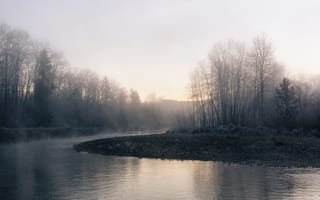 Картинка река, утро, туман
