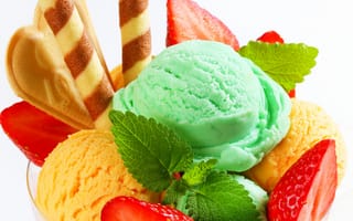 Картинка ice cream, мороженое, десерт, dessert, сладкое, strawberry, клубника, мята, sweet, mint
