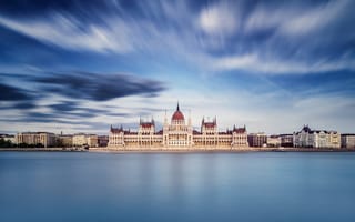 Картинка Венгрия, выдержка, Будапешт, вода, город, Парламент, небо