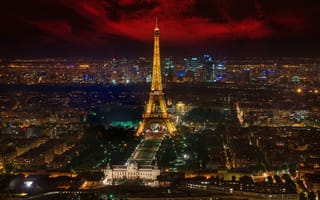 Картинка ночь, город, панорамма, Франция, эйфелева башня, огни