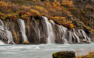 Картинка горы, водопад, река, скала, осень
