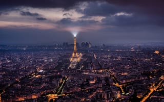 Картинка Франция, свет, огни, город, ночь, башня, дома, Париж, Эйфелева