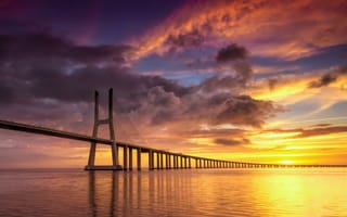 Картинка мост, море, пейзаж, закат