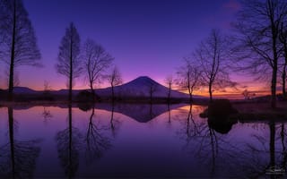 Картинка Япония, гора, отражение, Фудзи, небо