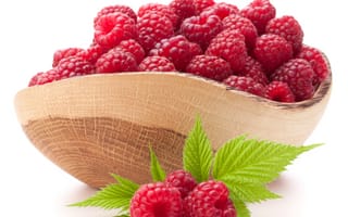 Картинка свежие ягоды, листики, bowl, fresh berries, миска, raspberries, leaves, малинки