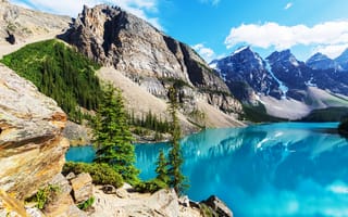 Картинка Moraine, лес, landscape, lake, Canada, озеро, Banff National park