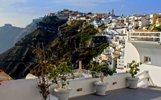 Картинка Греция, пейзаж, терраса, горы, Thera, скалы, вид, дома