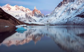 Картинка зима, озеро, отражение, горы, снег
